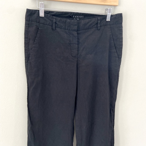 Theory NWOT Black Linen Blend Low Rise Flare Tall Trouser - Picture 1 of 5